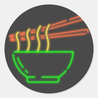 Adesivo Redondo Neon Asian Noodle Bowl