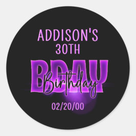 Adesivo Redondo Neon Birthday rosa