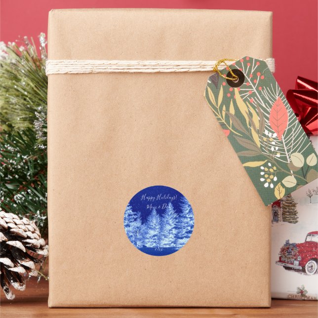 Adesivo Redondo Neon Blue Christmas Tree (Feriado)