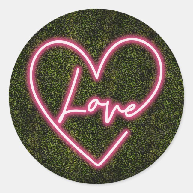 Adesivo Redondo Neon Boxwood Love Heart Wedding (Frente)