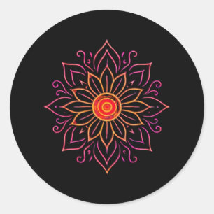 Adesivo Redondo Neon Cosmic Mandala Sticker   Eteal Vintage Glo