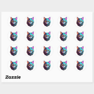 Adesivo Redondo Neon Cyber Cat