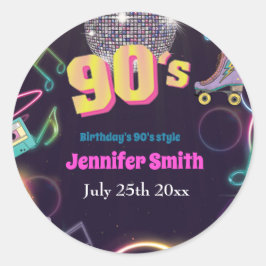 Adesivo Redondo Neon Disco Vibes Retro Stytle