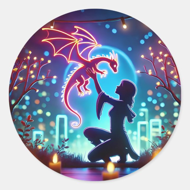 Adesivo Redondo  neon dragon trainer (Frente)