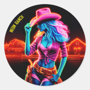 Adesivo Redondo Neon fantasiosa vaqueira no rancho brilhante