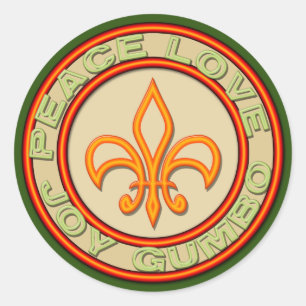 Adesivo Redondo Neon Fleur de Lis Peace Love Gumbo
