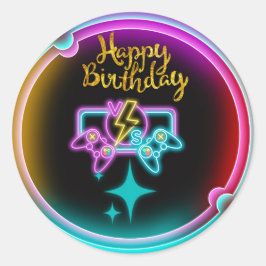 Adesivo Redondo Neon Gaming Festa de aniversário