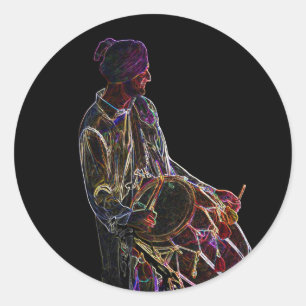 Adesivo Redondo Neon Glow Dhol Drummer
