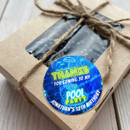 Adesivo Redondo Neon Glowers Piscina Party Blue Green Obrigado