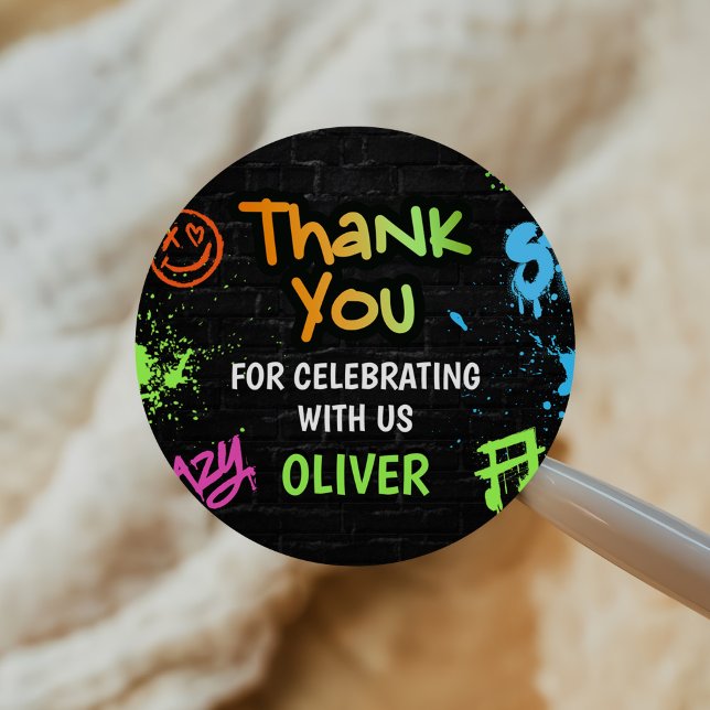 Adesivo Redondo Neon Graffiti Six Seven Kids 7th Birthday Party (Criador carregado)