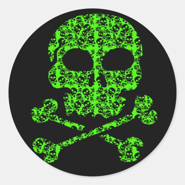Adesivo Redondo Neon Green e Black Skulls para o Halloween (Frente)