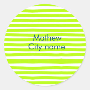 Adesivo Redondo Neon green yellow retro stripes adiciona nome city