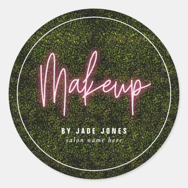 Adesivo Redondo Neon Greenery Makeup Artista Cosmetólogo (Frente)