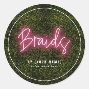 Adesivo Redondo Neon Greenery Salon Business Braids