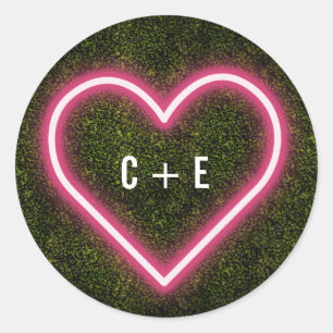 Adesivo Redondo Neon Heart Boxwood Wedding