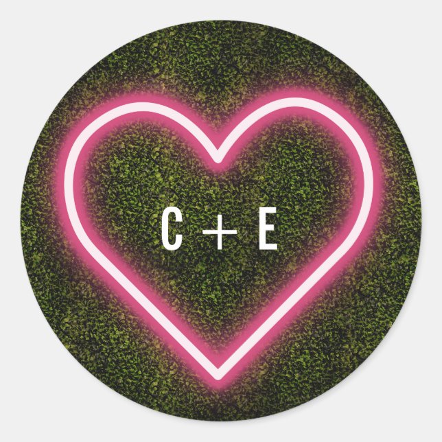 Adesivo Redondo Neon Heart Boxwood Wedding (Frente)