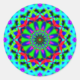 Adesivo Redondo Neon Kaleidoscope Brilhante | Abstrato Mandala