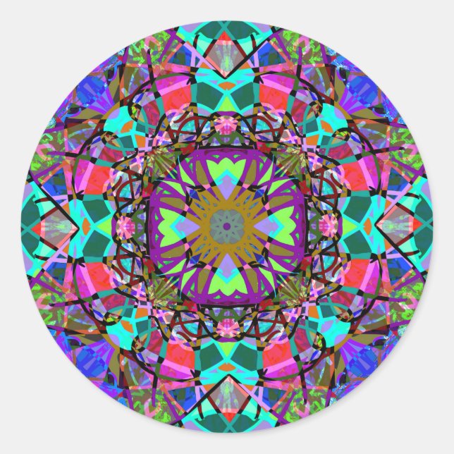 Adesivo Redondo Neon Kaleidoscope Mandala (Frente)