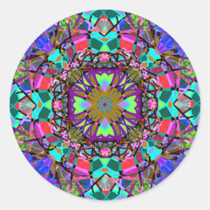 Adesivo Redondo Neon Kaleidoscope Mandala