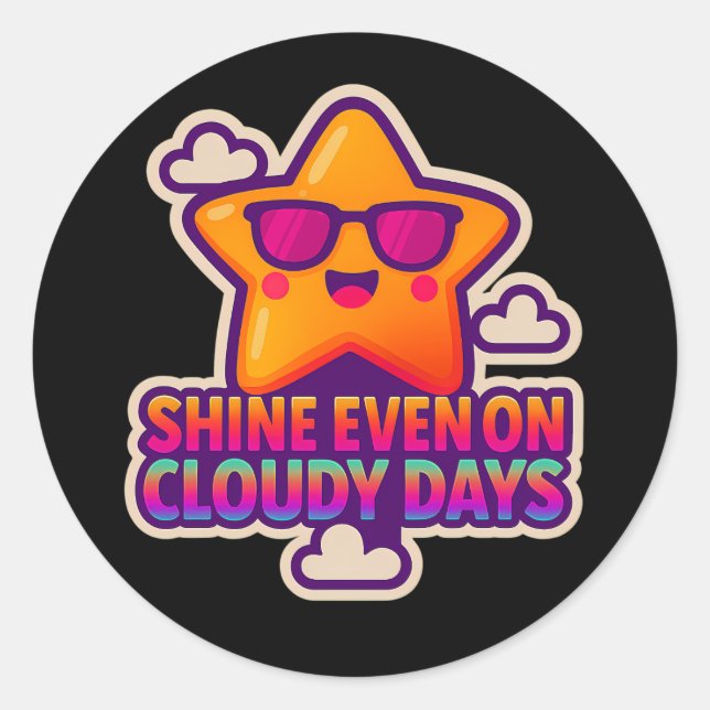 Adesivo Redondo Neon Kawaii Star - "Brilhante mesmo em dias nublad (Frente)