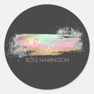 Adesivo Redondo Neon Light Holographic Glitter Makeup Artist Busin