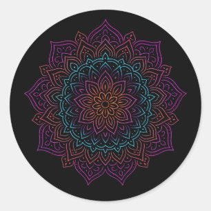Adesivo Redondo Neon Mandala Brilhante - Padrão Vintage Eetéreo