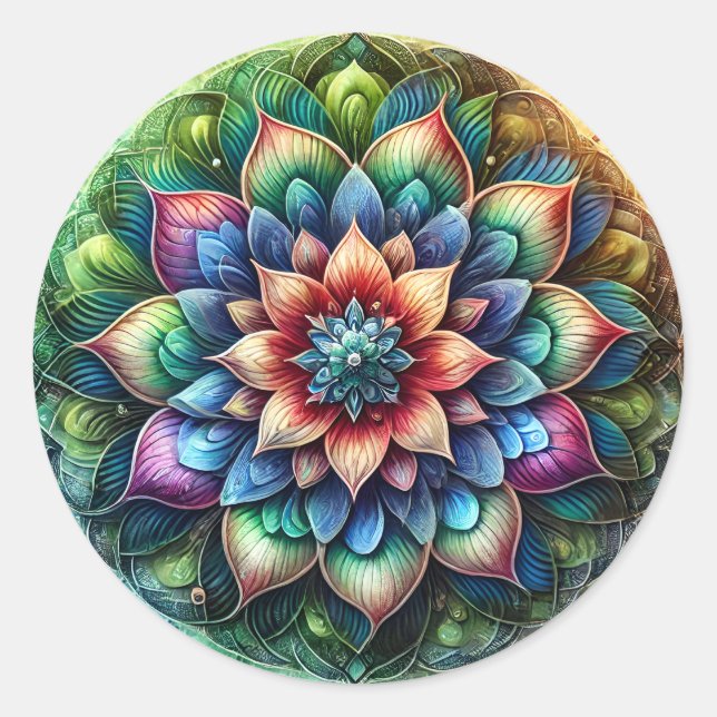 Adesivo Redondo Neon Mandala Celestial com Abstrato vibrante (Frente)