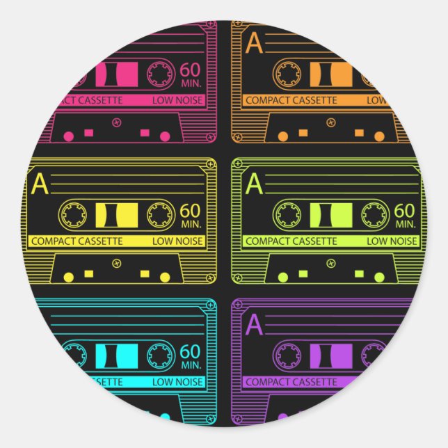 Adesivo Redondo Neon Mix Tapes (Frente)