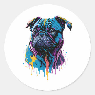 Adesivo Redondo Neon Pug Dog