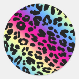 Adesivo Redondo Neon Rainbow Leopard Pattern Impressão