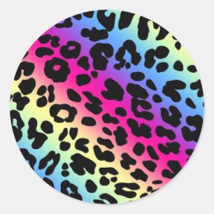 Adesivo Redondo Neon Rainbow Leopard Pattern Impressão