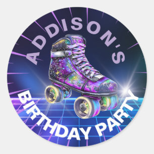 Adesivo Redondo Neon Roller Skating Party