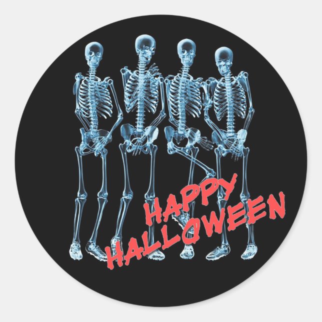 Adesivo Redondo Neon Skeletons Happy Halloween Stickers (Frente)