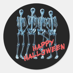 Adesivo Redondo Neon Skeletons Happy Halloween Stickers
