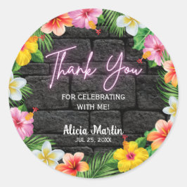 Adesivo Redondo Neon Tropical Forest Summer Hawaii Festa de aniver