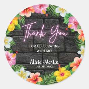 Adesivo Redondo Neon Tropical Forest Summer Hawaii Festa de aniver