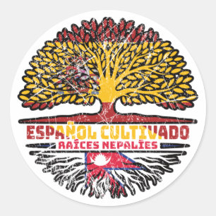 Adesivo Redondo Nepalês Nepal Espanha Árvore Espanhola Bandeira