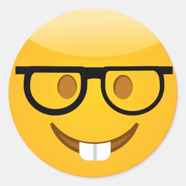 Adesivo Redondo Nerd Bonito Com Óculos E Dentes Emoji Stickers (Frente)