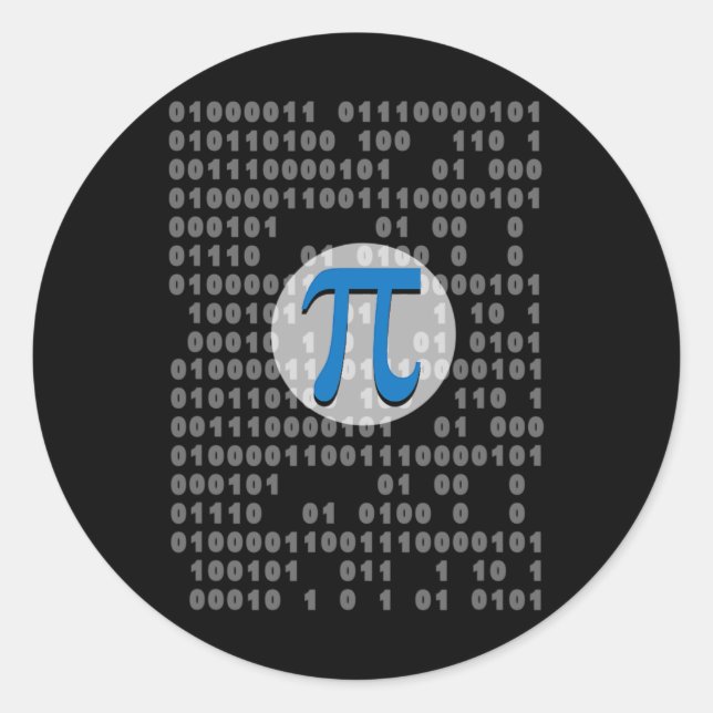 Adesivo Redondo Nerd De Matemática Do Símbolo Pi Day Ascii Binário (Frente)