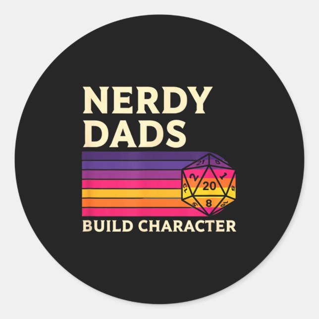 Adesivo Redondo Nerdy Dads Build Character, Retro Tabletop Rpg Fat (Frente)