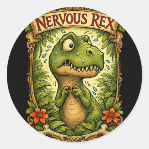 Adesivo Redondo Nervoso Rex - Tiranossauro Engraçado
