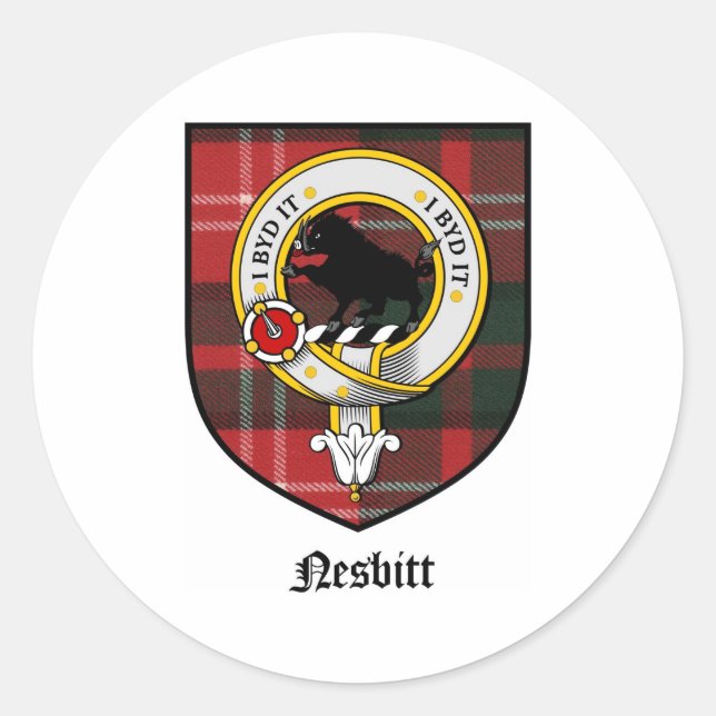 Adesivo Redondo Nesbitt Clan Crest Crachá Tartan (Frente)