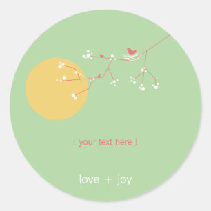 Adesivo Redondo Nesting De Família De Aves Em Ramais Chá de fral