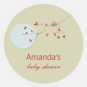 Adesivo Redondo Nesting De Família De Aves Em Ramais Chá de fral