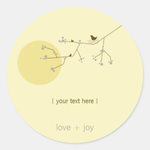 Adesivo Redondo Nesting De Família De Aves Em Ramais Chá de fral