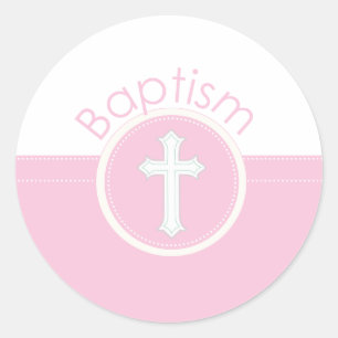 Adesivo Redondo Neta Parabéns Baptism Criança Rosa o
