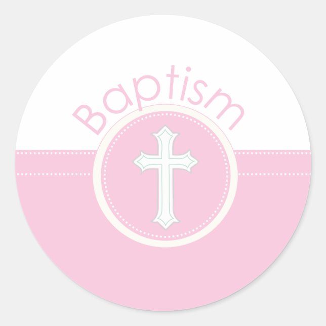 Adesivo Redondo Neta Parabéns Baptism Criança Rosa o (Frente)