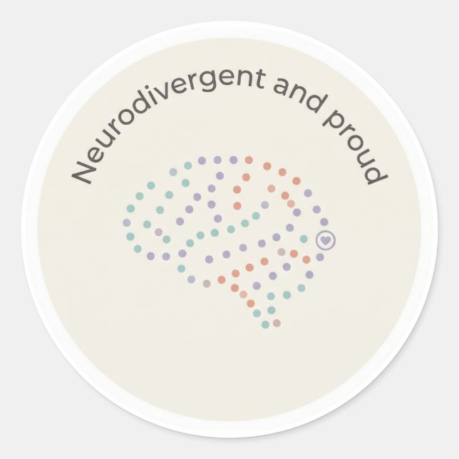 Adesivo Redondo Neurodivergent and Proud Brain Dot Art Sticker (Frente)