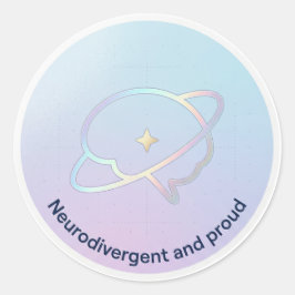 Adesivo Redondo Neurodivergent and Proud Pastel Brain Planet