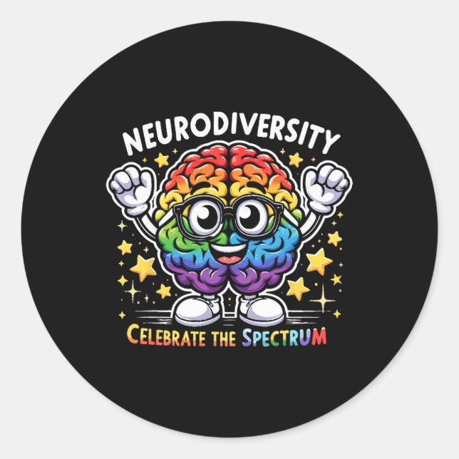 Adesivo Redondo Neurodiversidade Celebra Autismo Do Cérebro Do Esp (Frente)